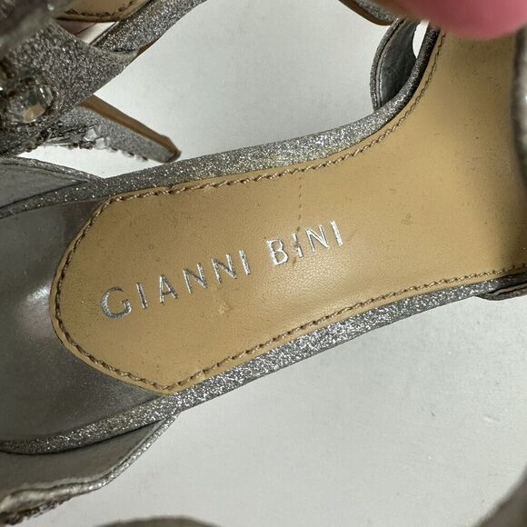 Gianni Bini Silver Glitter Beaded Rhinestone Platform Peep Toe Stiletto Heel 7.5 - Picture 7 of 10